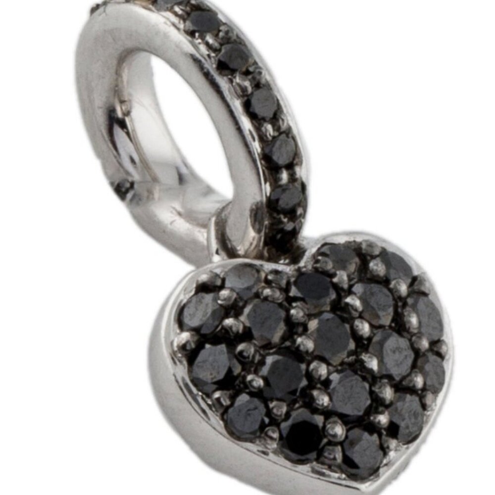 AARON BASHA 18K 750 WHITE GOLD BLACK DIAMOND PAVE HEART CHARM